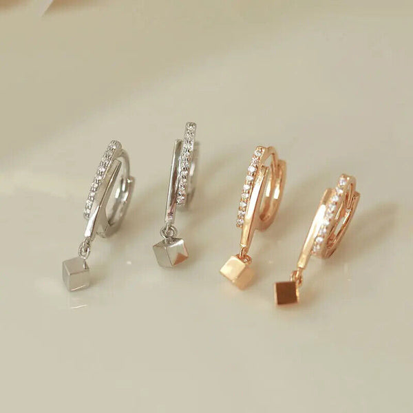 Creolen mit Anhänger Quadrat Silber 925-Stempel Zirkonia Damen Ohrringe