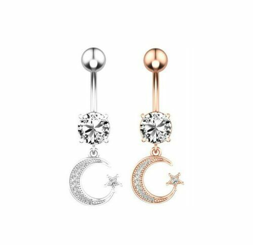 Bauchnabelpiercing Mond mit Stern und Zirkonia