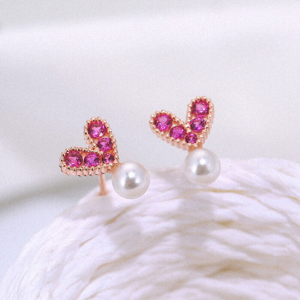 Herz Ohrstecker Sterling Silber 925 / Perle Rosegold Damen Ohrringe
