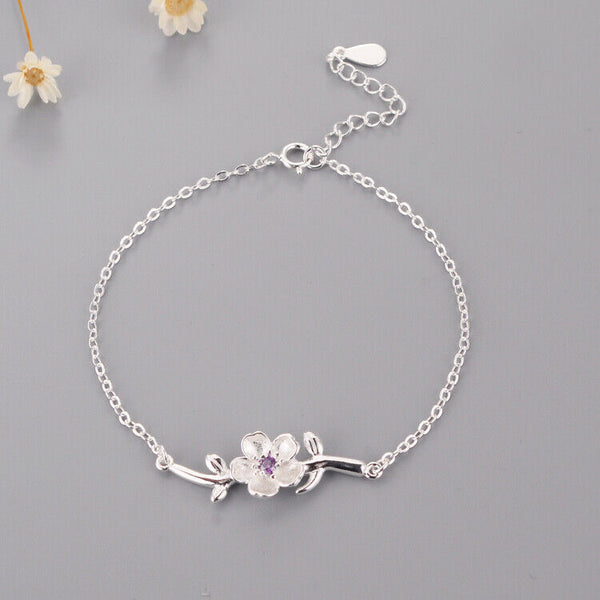 Damen Armband Blume Sterling Silber 925 Zirkonia Armkette