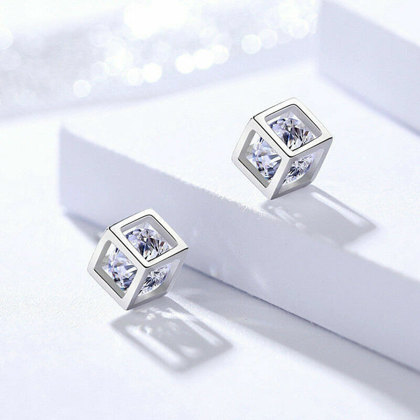 Ohrstecker Würfel Sterling Silber 925 Zirkonia Damen Ohrringe