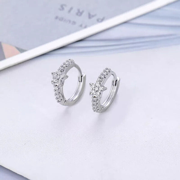 Creole Stern Sterling Silber 925 Damen Ohrringe Zirkonia