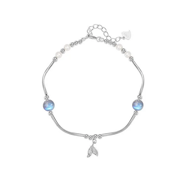 Armband Fisch Mondstein Sterling Silber 925 Schlank Arm Kinder Armkette - Vipfashion797
