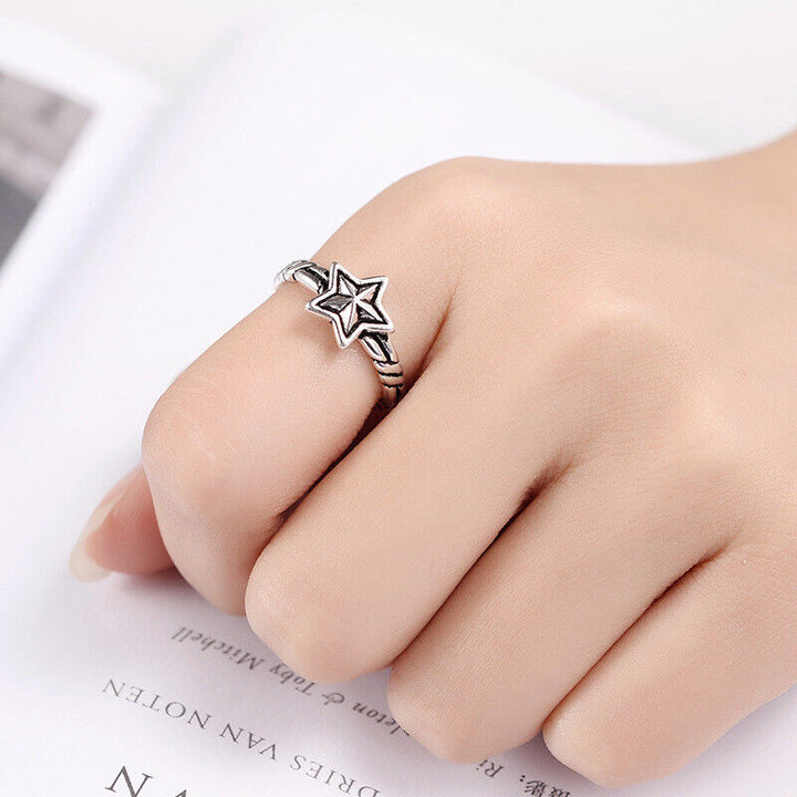 Damen Ring Stern Sterling Silber 925 Geschwärzt 48 - 54 Verstellbar - Vipfashion797