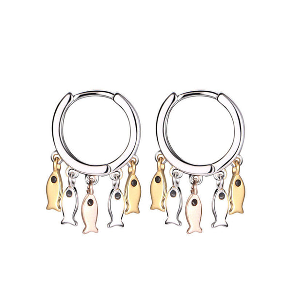 Creolen Fische Sterling Silber 925 Damen Mädchen Ohrringe