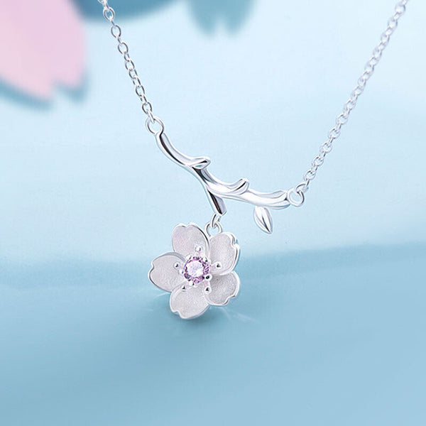 Halskette Blumen Sterling Silber 925 Zirkonia Damen Kette - Vipfashion797