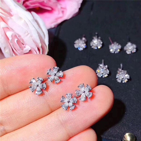 Damen Ohrstecker Blume Silber Zirkonia Mädchen Ohrringe 6m