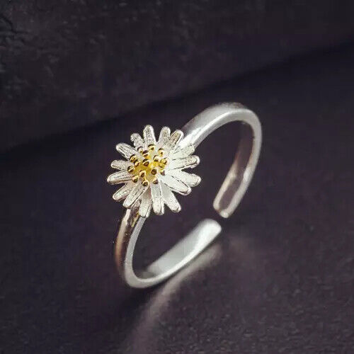 Damen Ring Gänseblümchen Sterlingsilber 925 Blume Größenverstellbar 49-54