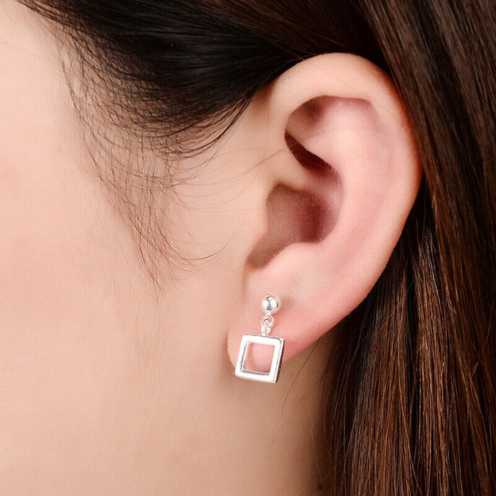 Ohrstecker Quadrat-Rund Sterling Silber 925 Damen Kinder Ohrringe - Vipfashion797
