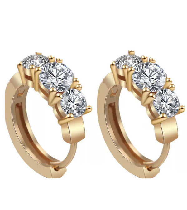 Damen Creolen Gold Farbe mit Drei Zirkonia Damen Ohrringe