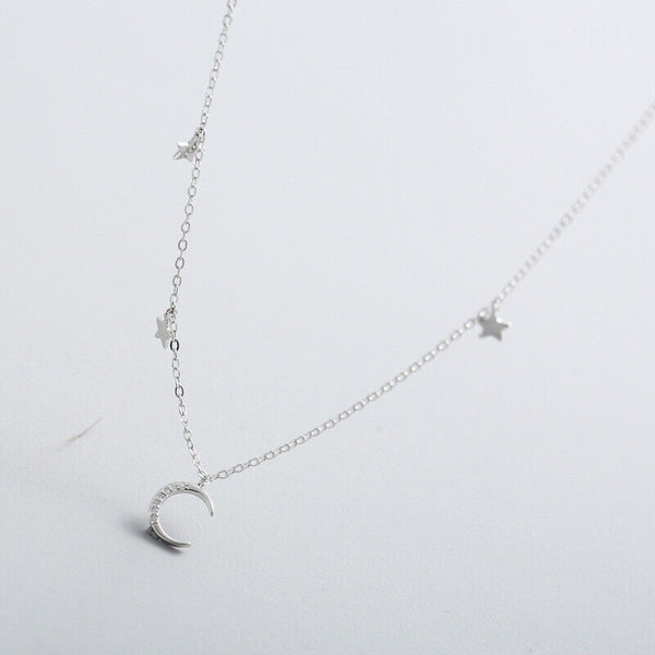 Halskette echt Sterlingsilber 925 Damen Mädchen 45cm Stern Mond mit Zirkonia