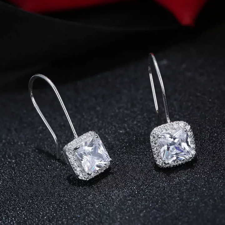 Quadrat Ohrhänger Sterling Silber 925 Zirkonia Damen Ohrringe - Vipfashion797