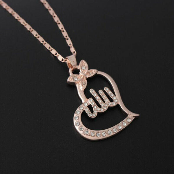 Damen Kette Allah Muslim Kristall Anhänger Halskette Schmuck Gold Rosegold