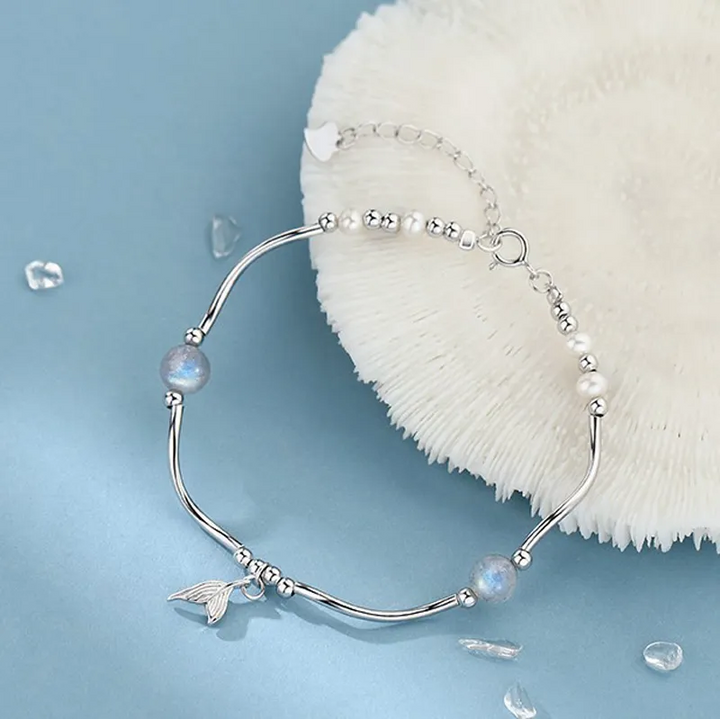 Armband Fisch Mondstein Sterling Silber 925 Schlank Arm Kinder Armkette - Vipfashion797