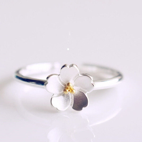 Damen Ring Kirschblüte Silber 925 Blume 49-54 verstellbar