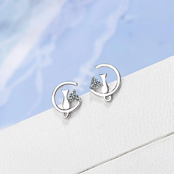 Ohrstecker Katze Sterling Silber 925 Damen Zirkonia Mädchen Ohrringe