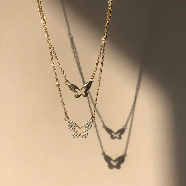 Damen Halskette mit Anhänger 2 Schmetterling Sterlingsilber 925