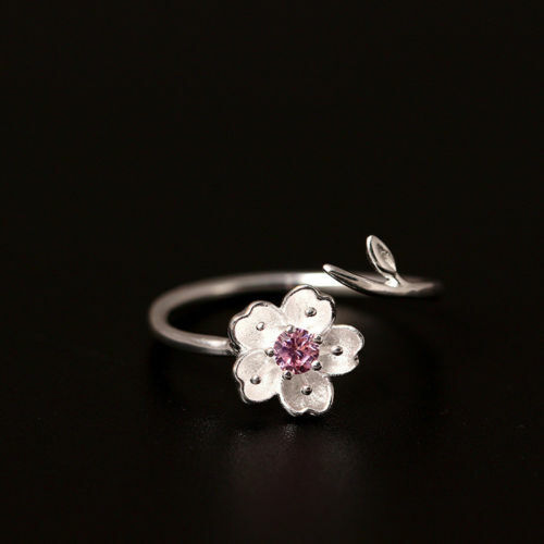 Kirschblüte Ring Sterlingsilber 925 Zirkonia verstellbar 50-55