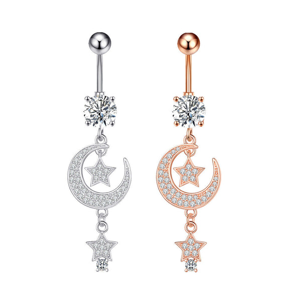 Bauchnabelpiercing Nabel Piercing Stecker Stern Kette Mond Zirkon