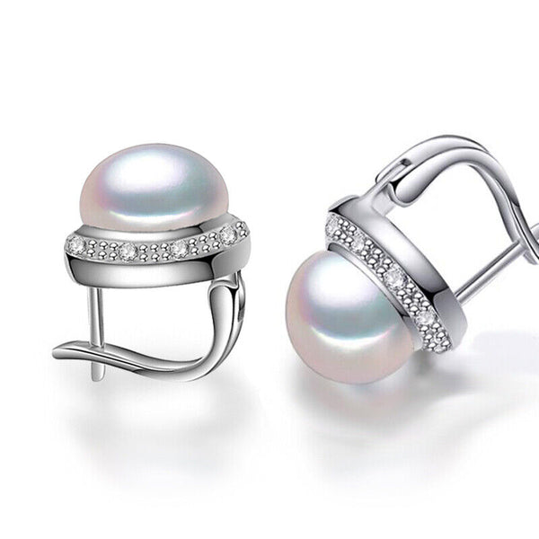 Creolen Perlen Muschelkernperlen weiß & Zirkonia Silber Ohrringe, Damenschmuck