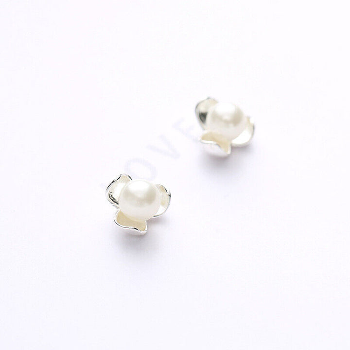 Perlen Ohrstecker 925 Silber Blume mit Perle Damen Ohrringe - Vipfashion797