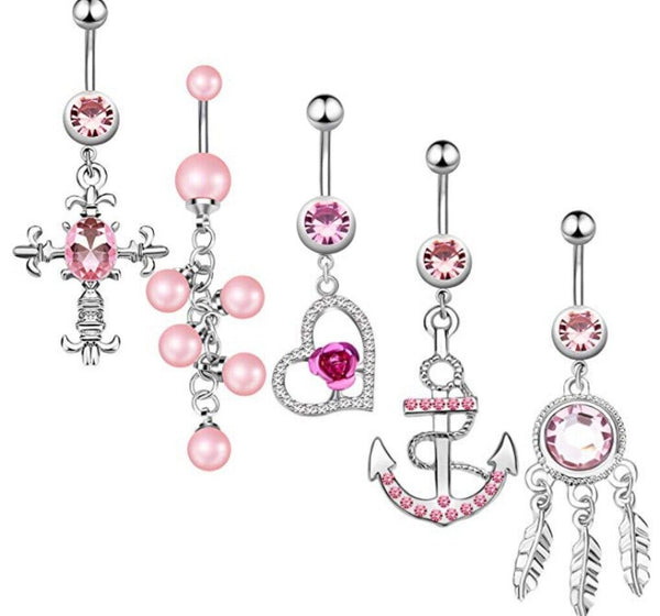 Bauchnabelpiercings mit rosa Kristallen verschiedene Motive