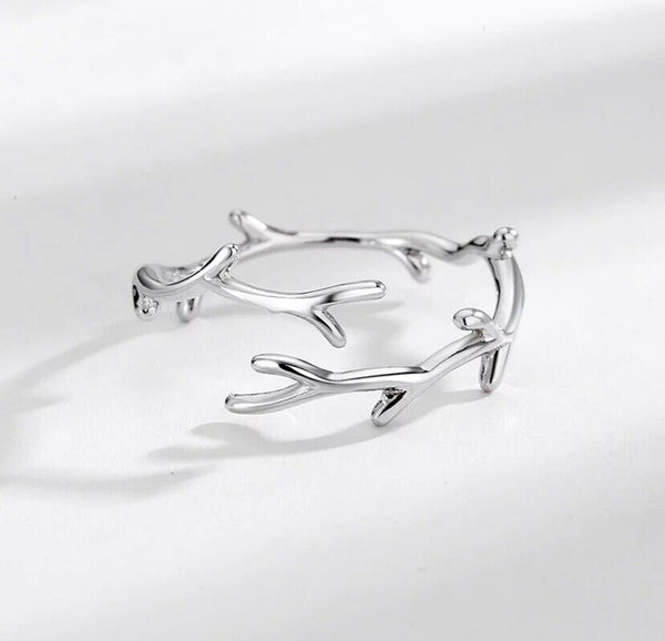 Ring Ast Blatt Sterling Silber 925 Damenring Anpassbar für alle Größen.