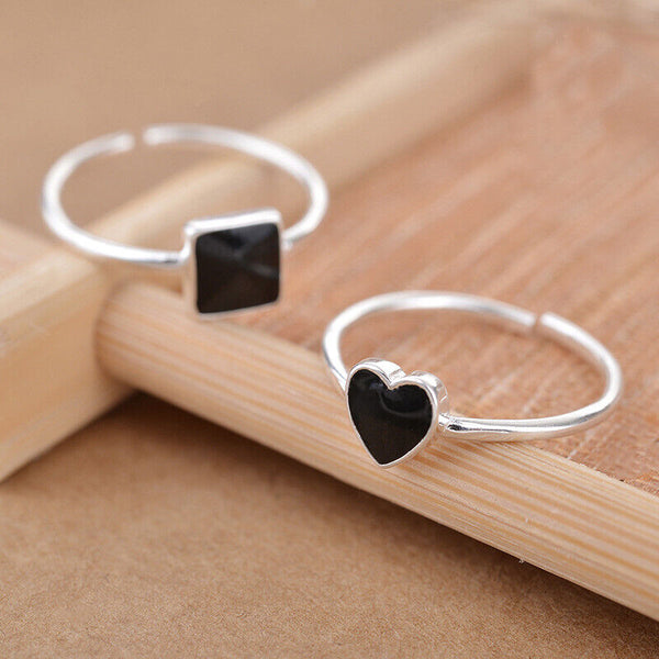 Damen Ring Sterling Silber 925 Quadrat schwarz antik Größenverstellbar