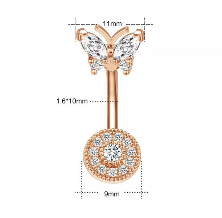Schmetterling Bauchnabelpiercing Gebogener Stab Zirkon Nabel Kette Top - Vipfashion797