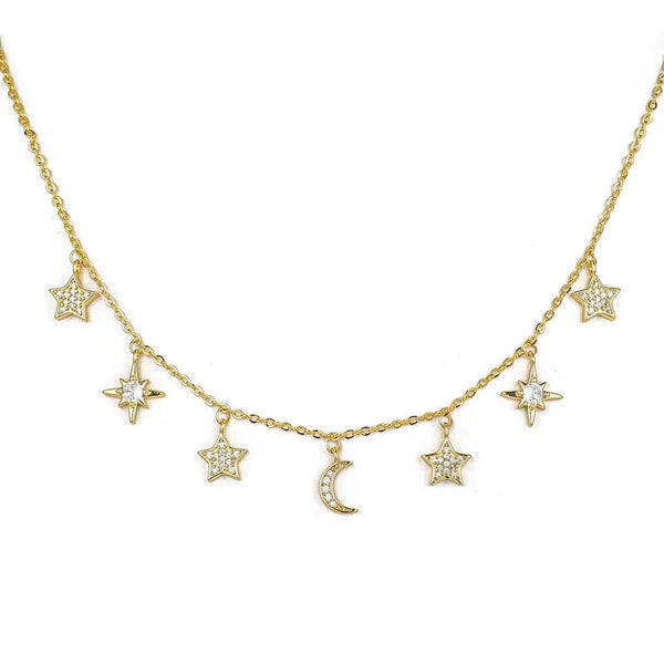 Halskette Sterne-Mond Damen Collier Sterlingsilber 925