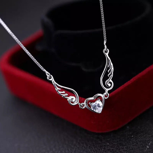 Halskette fliegendes Herz Sterling Silber 925 Zirkonia Damen Kette