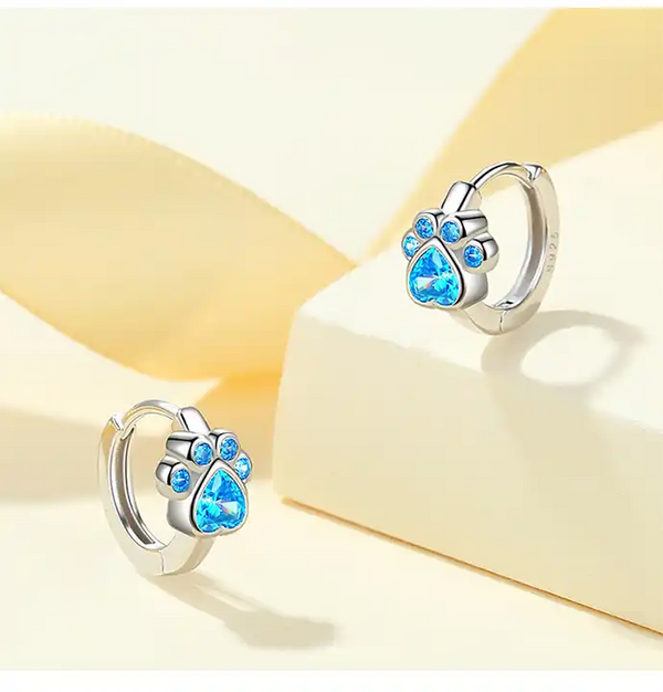 Creolen Fuß Sterling Silber 925 Blauer Zirkon Damen Ohrringe