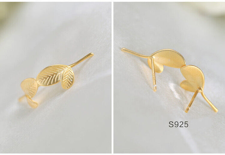 Mini Ohrstecker Blatt Sterling Silber 925 Blätter Damen Ohrringe 10mm - Vipfashion797