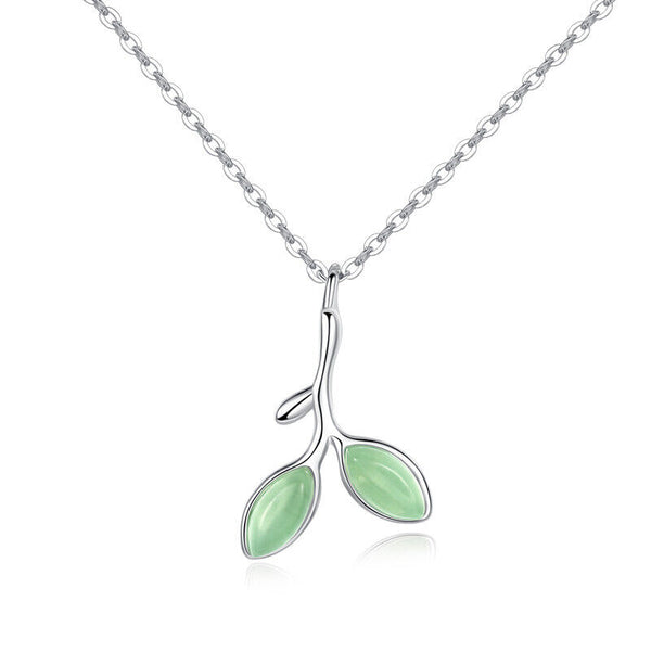 Halskette Blätter Grün Opal Silber 925 Collier Damen  Kette