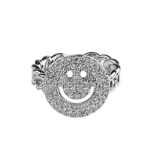 Ring smile Lachen Silber 925 Zirkonia Damen Größeverstellbar