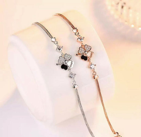 Damen Armband Sterlingsilber 925 Lucky Rose Blume Glück Damen Armkette