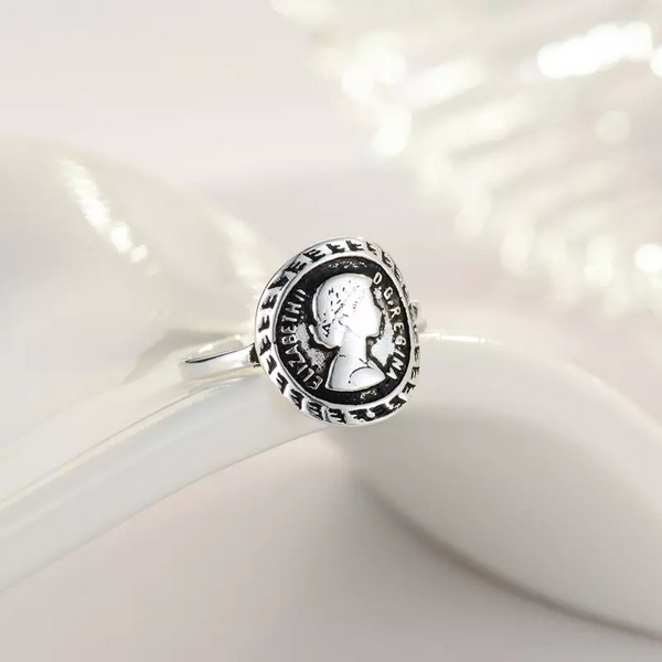 Damen Ring Queen Elisabeth Sterlingsilber 925 Geschwärzt verstellbar 55-59