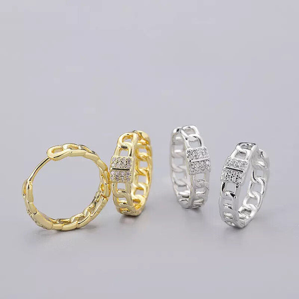 Damen Creolen Kette Sterling Silber 925 Zirkonia Ohrringe Kreolen