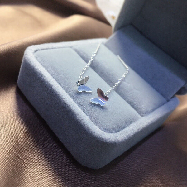 Durchzieher Kleine Schmetterling echt Sterling Silber 925 Damen Ohrringe