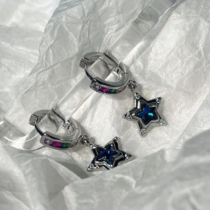 Creolen mit Anhänger Stern Sterling Silber 925 Zirkonia Damen Ohrringe - Vipfashion797