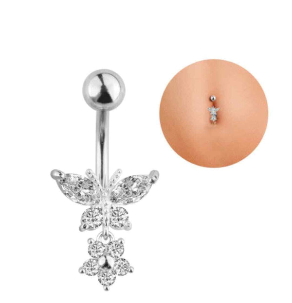 Bauchnabel Piercing Schmuck Schmetterling mit blume Kristall Anhänger