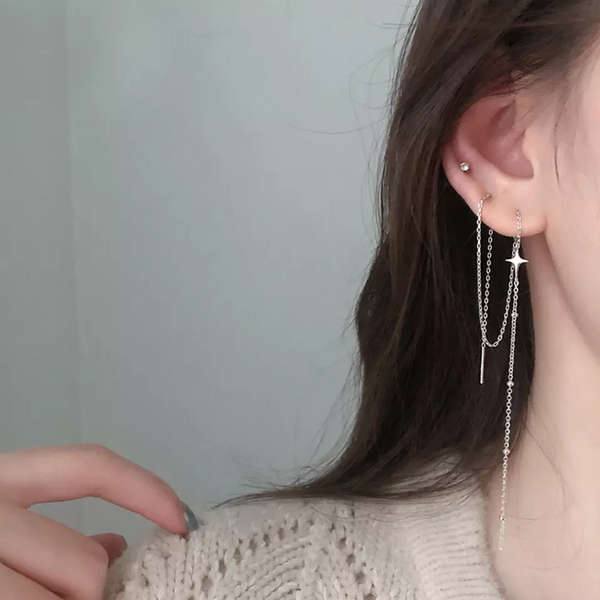 Ohrringe Durchziehe lange Kette Silber 925 Damen Ohrringe