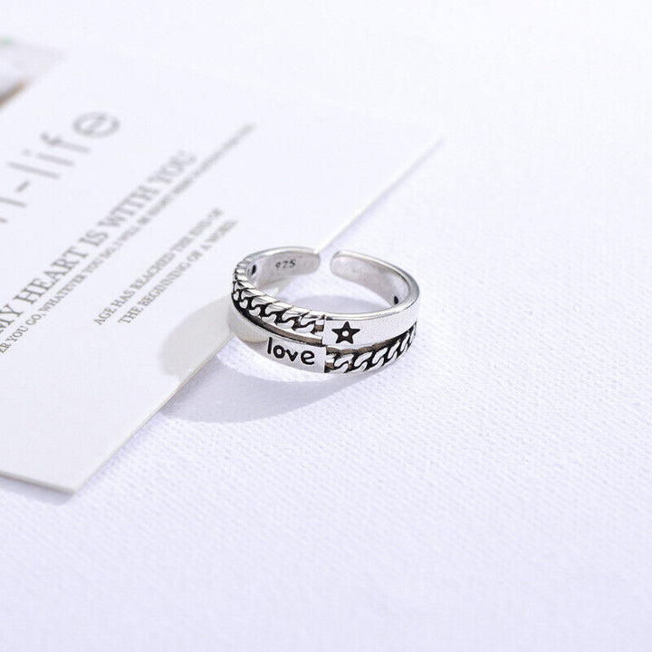 Love Ring Stern Sterlingsilber 925 Geschwärzt Liebe  47-51 - Vipfashion797