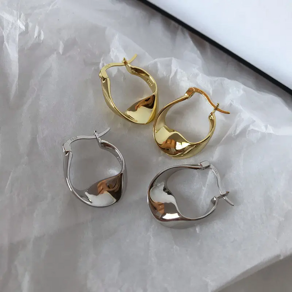 Klapp Creolen halb verdreht Sterling Silber 925 Ohrringe Damen Kreolen - Vipfashion797