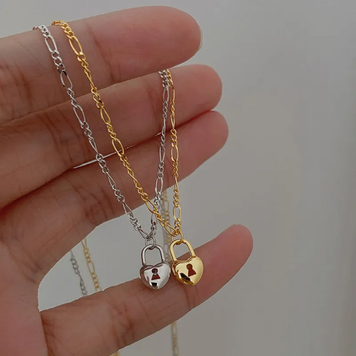Halskette schlanke Kette Herzschloss Silber 925 Damen Mädchen Herz - Vipfashion797