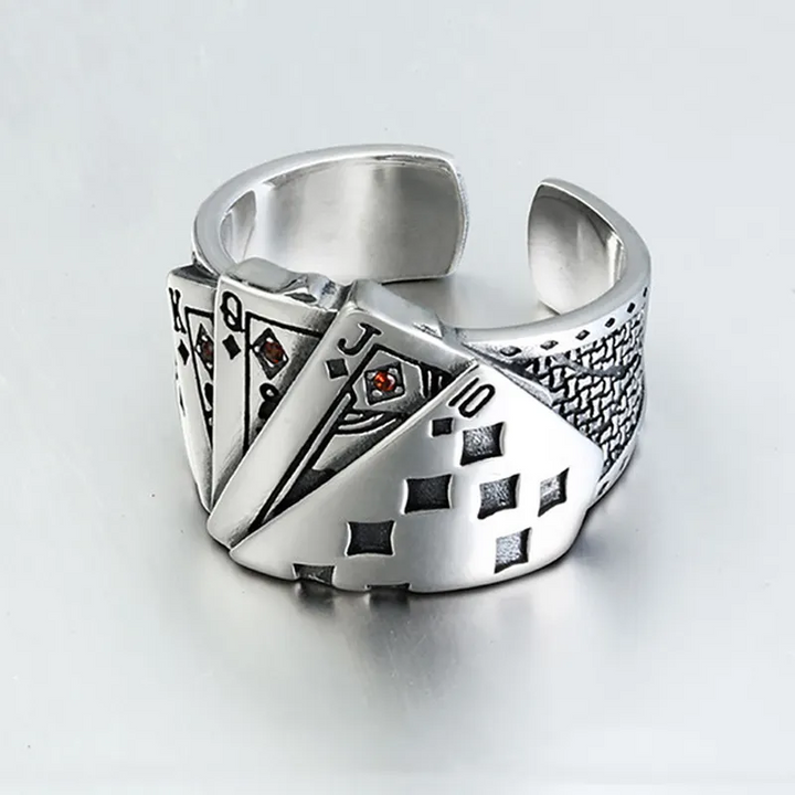 Ring Kartenspielen Größeverstellbar Silber 925 offen Damen Herren - Vipfashion797