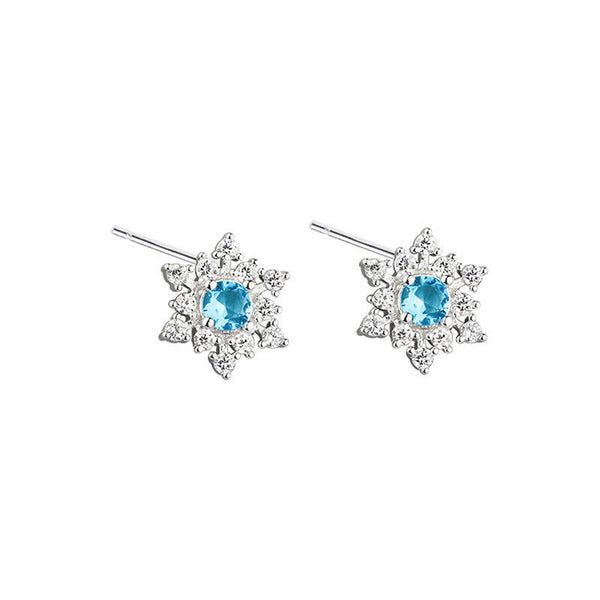 925er Silber Schneeflocken - Ohrstecker mit blauem Zirkonia – Winterlicher Glanz