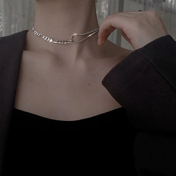 Doppel Halskette Sterlingsilber Damen Multilayer Kette Modeschmuck