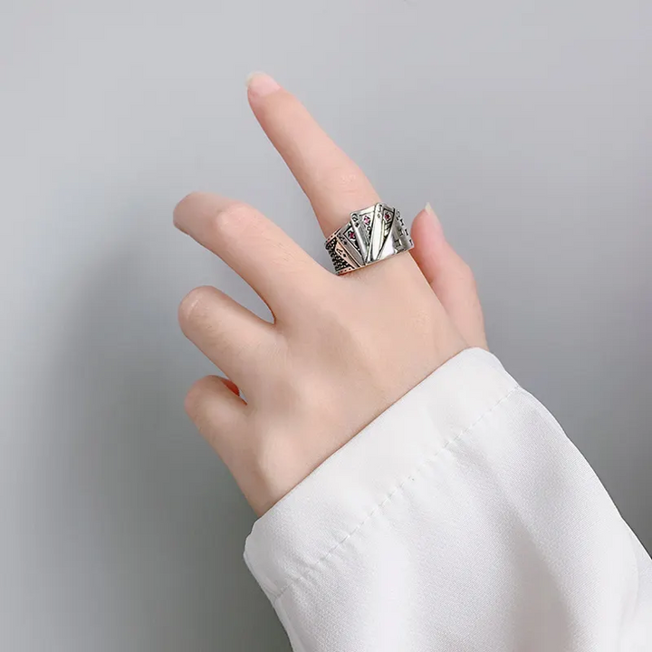 Ring Kartenspielen Größeverstellbar Silber 925 offen Damen Herren - Vipfashion797