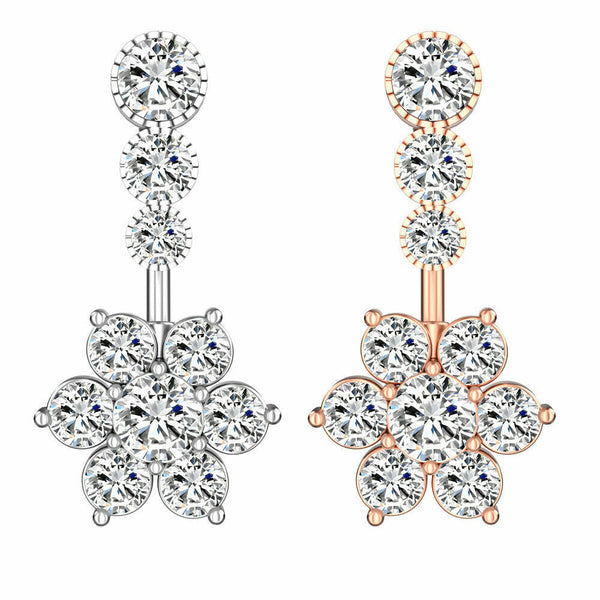 Edelstahl Blume Bauchnabelpiercing Silber Rosegold Piercing Kristall